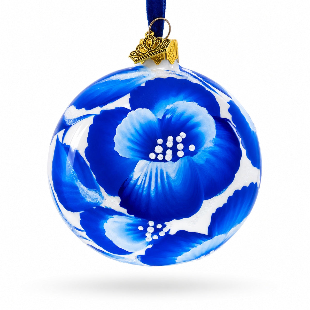 Pansies Flowers on White Glass Ball Christmas Ornament 3.25 Inches