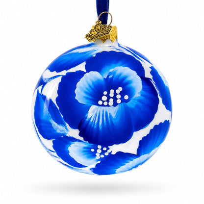 Pansies Flowers on White Glass Ball Christmas Ornament 3.25 Inches
