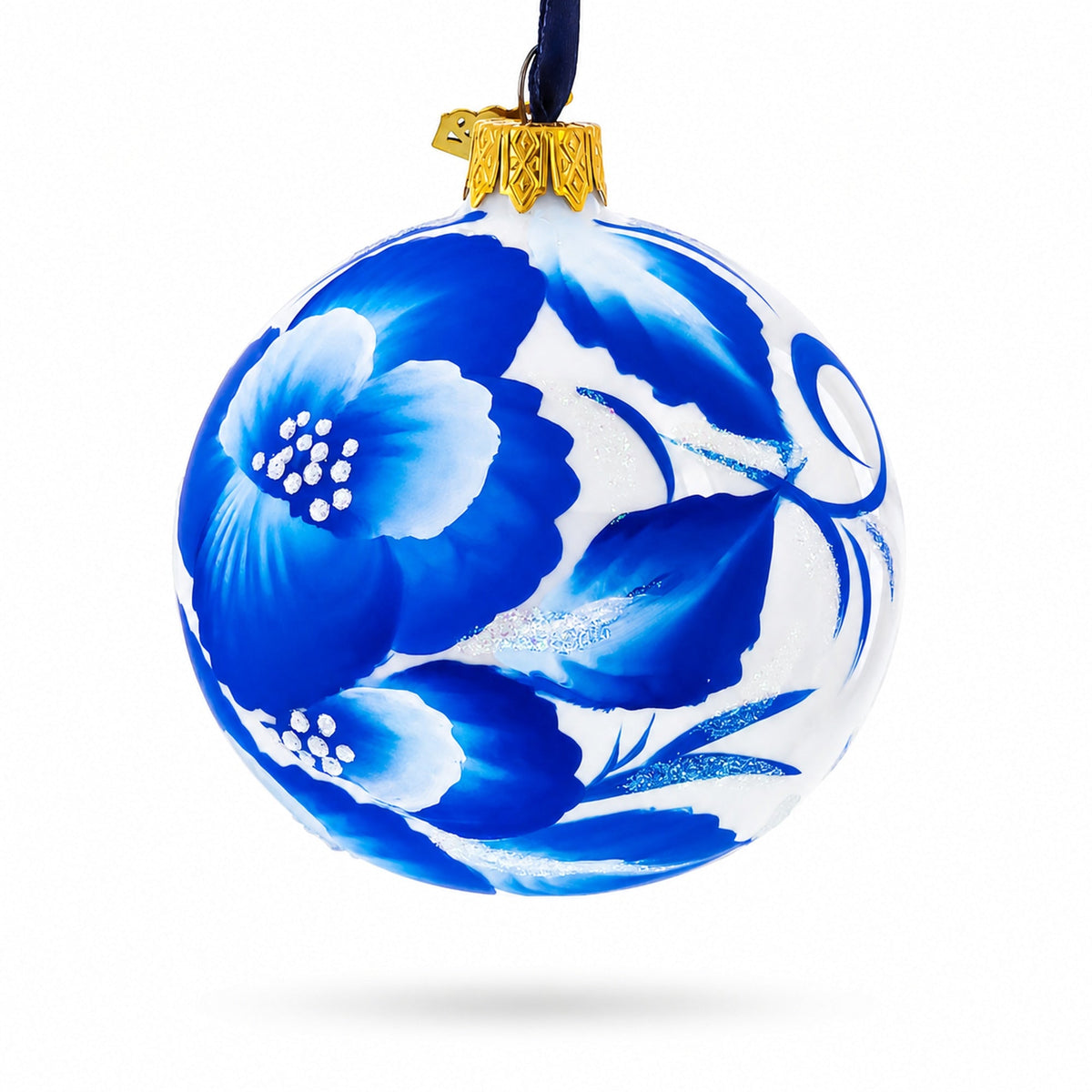 Pansies Flowers on White Glass Ball Christmas Ornament 3.25 Inches