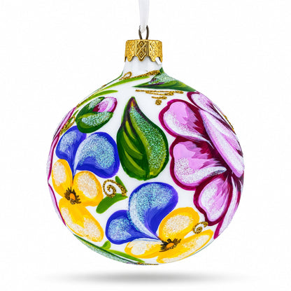 Pink Roses Glass Ball Christmas Ornament 3.25 Inches