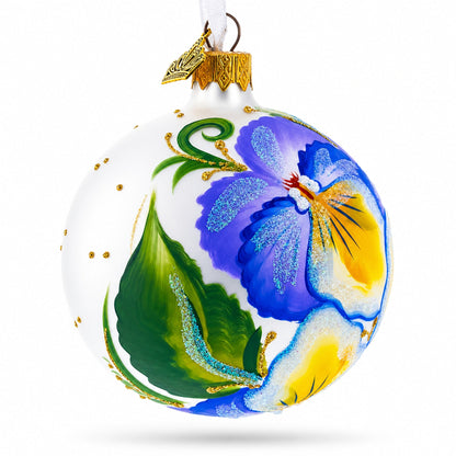 Purple Pansy Flowers Glass Christmas Ornament 3.25 Inches