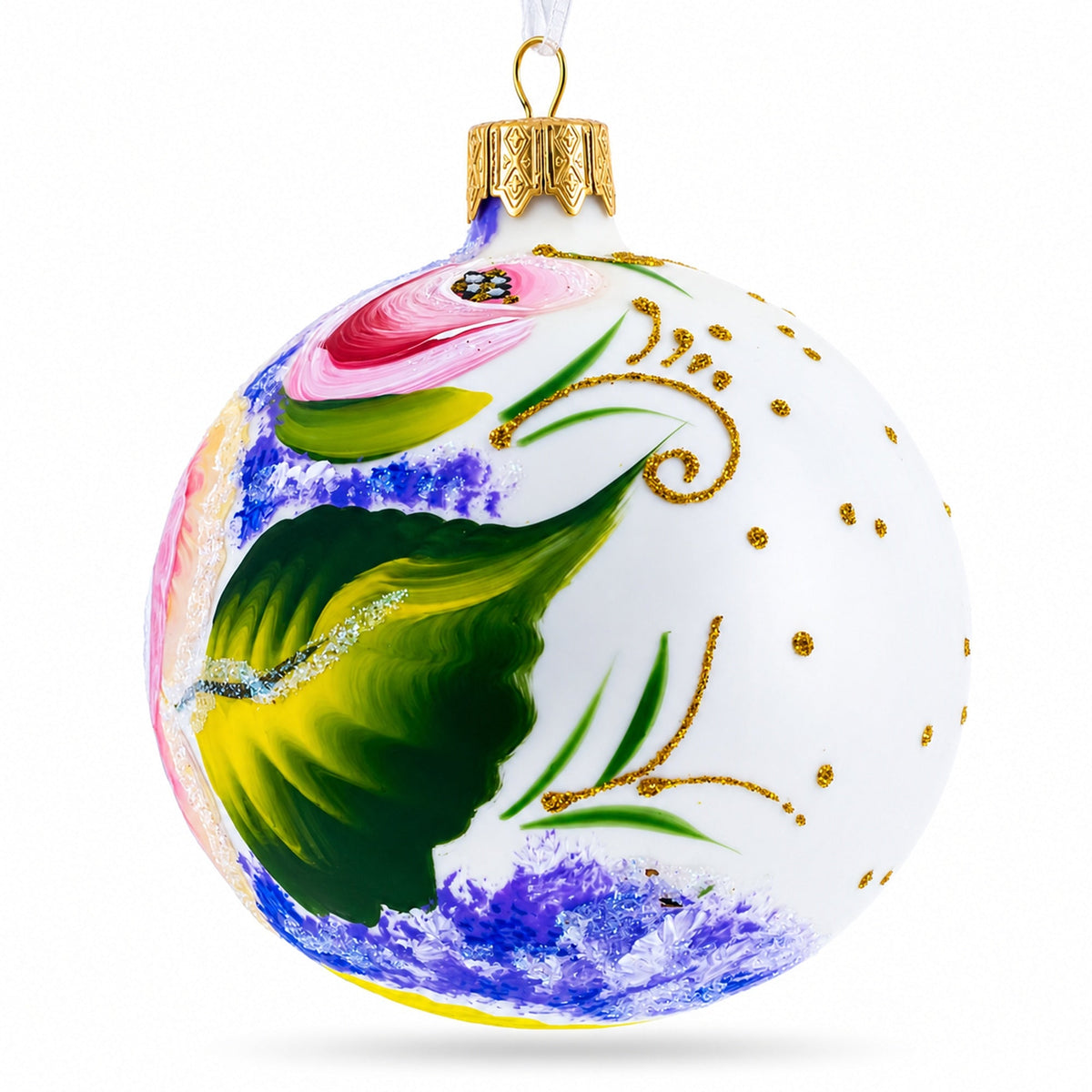 Exquisite Roses Glass Ball Christmas Ornament 3.25 Inches