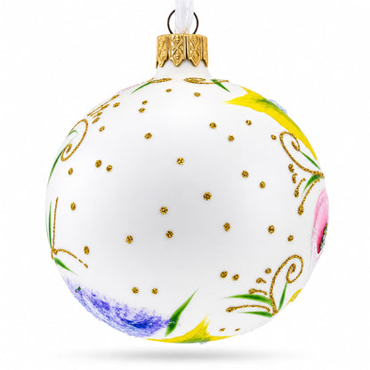 Exquisite Roses Glass Ball Christmas Ornament 3.25 Inches