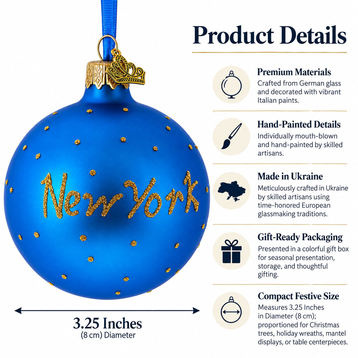 Times Square, New York City Glass Ball Christmas Ornament 3.25 Inches