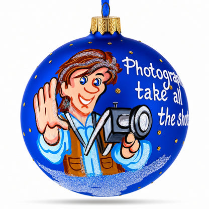 Photographer Holding Camera Glass Christmas Ornament 3.25 Inches