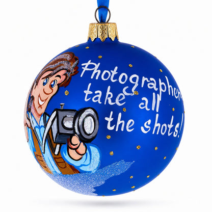 Photographer Holding Camera Glass Christmas Ornament 3.25 Inches