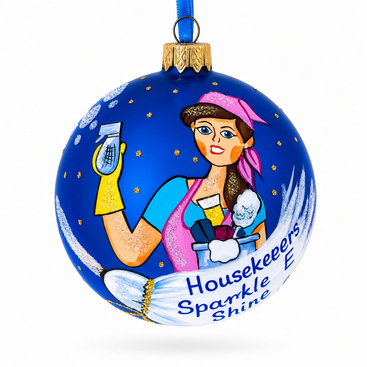 Housekeeper (Maid) Glass Ball Christmas Ornament 3.25 Inches