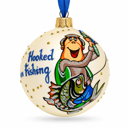 Passionate Hooked on Fishing Glass Ball Christmas Ornament 3.25 Inches