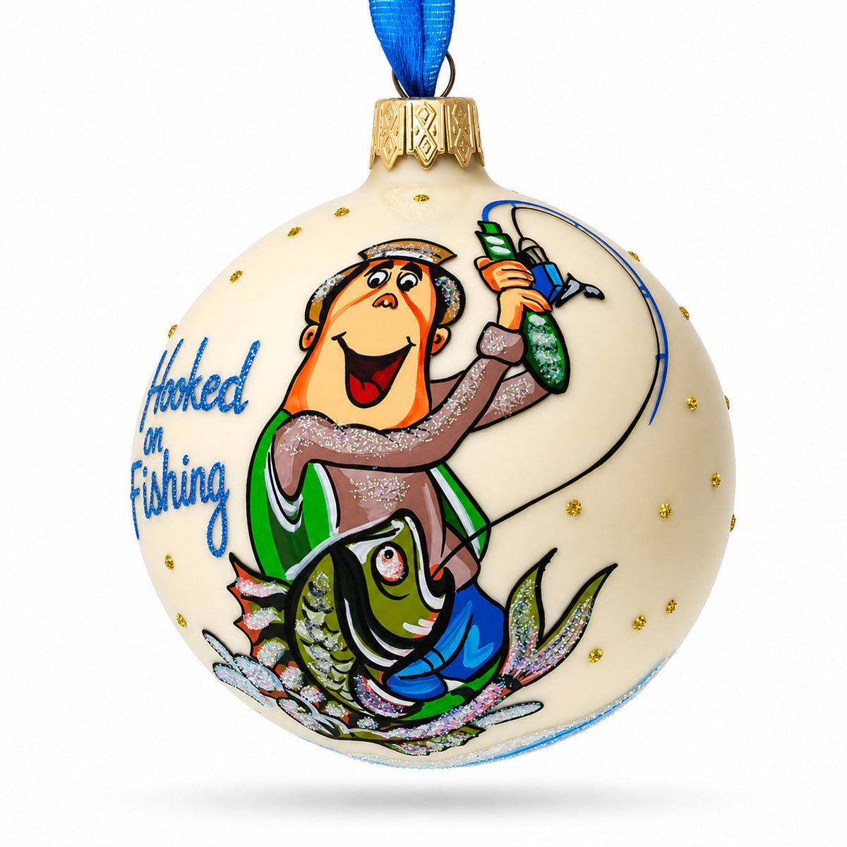 Passionate Hooked on Fishing Glass Ball Christmas Ornament 3.25 Inches