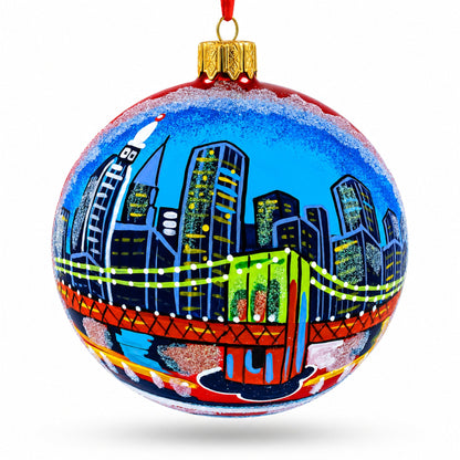 Brooklyn Bridge, New York Glass Ball Christmas Ornament 4 Inches