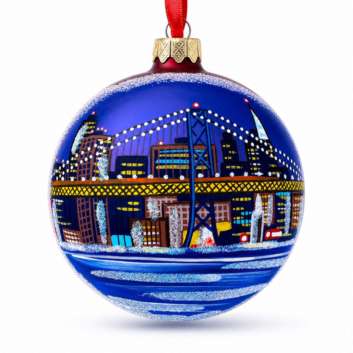 San Francisco Golden Gate Bridge Glass Christmas Ornament 4 Inches