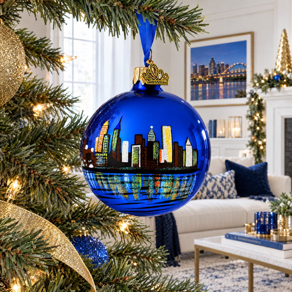 Memphis at Night, Tennessee Glass Ball Christmas Ornament 3.25 Inches