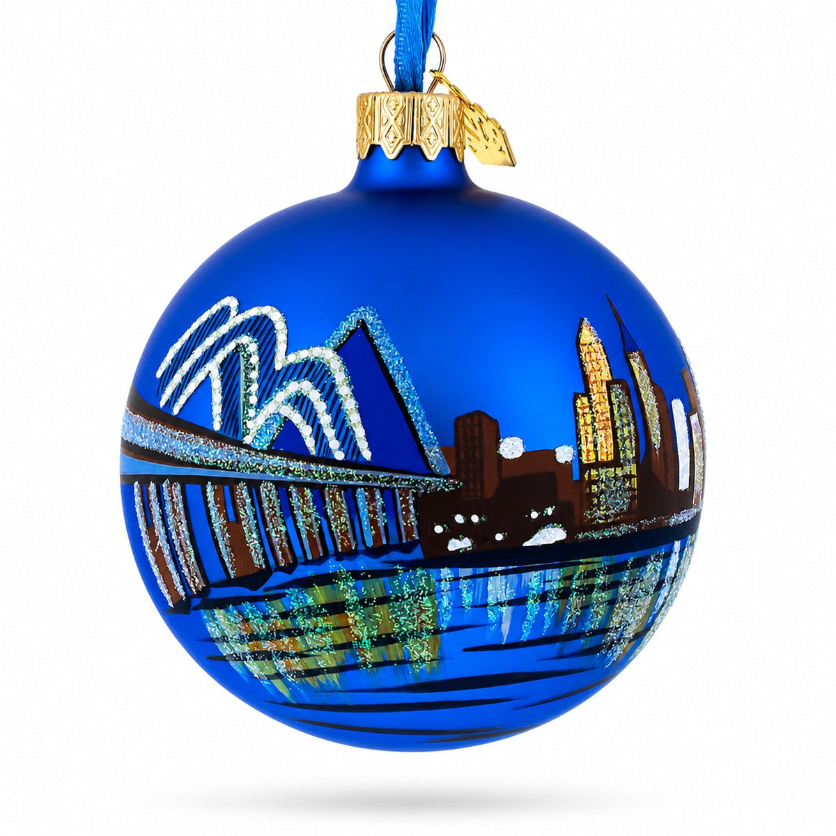 Memphis at Night, Tennessee Glass Ball Christmas Ornament 3.25 Inches