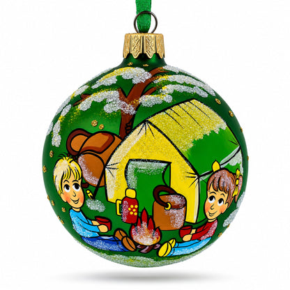 Hiking & Camping Glass Ball Christmas Ornament 3.25 Inches