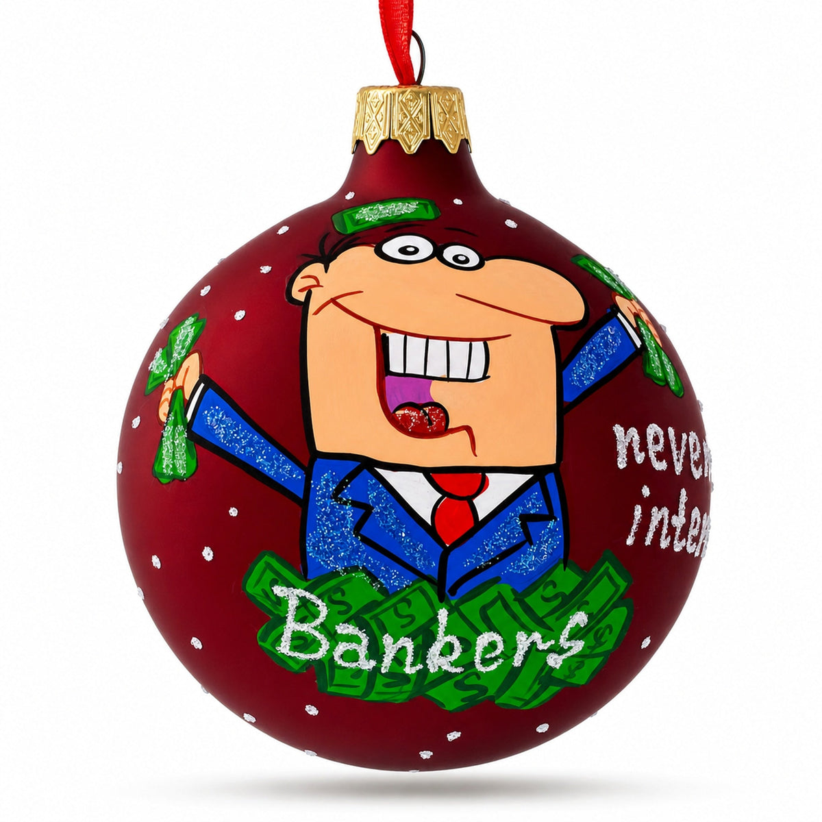 Happy Banker Glass Ball Christmas Ornament, 3.25 Inches