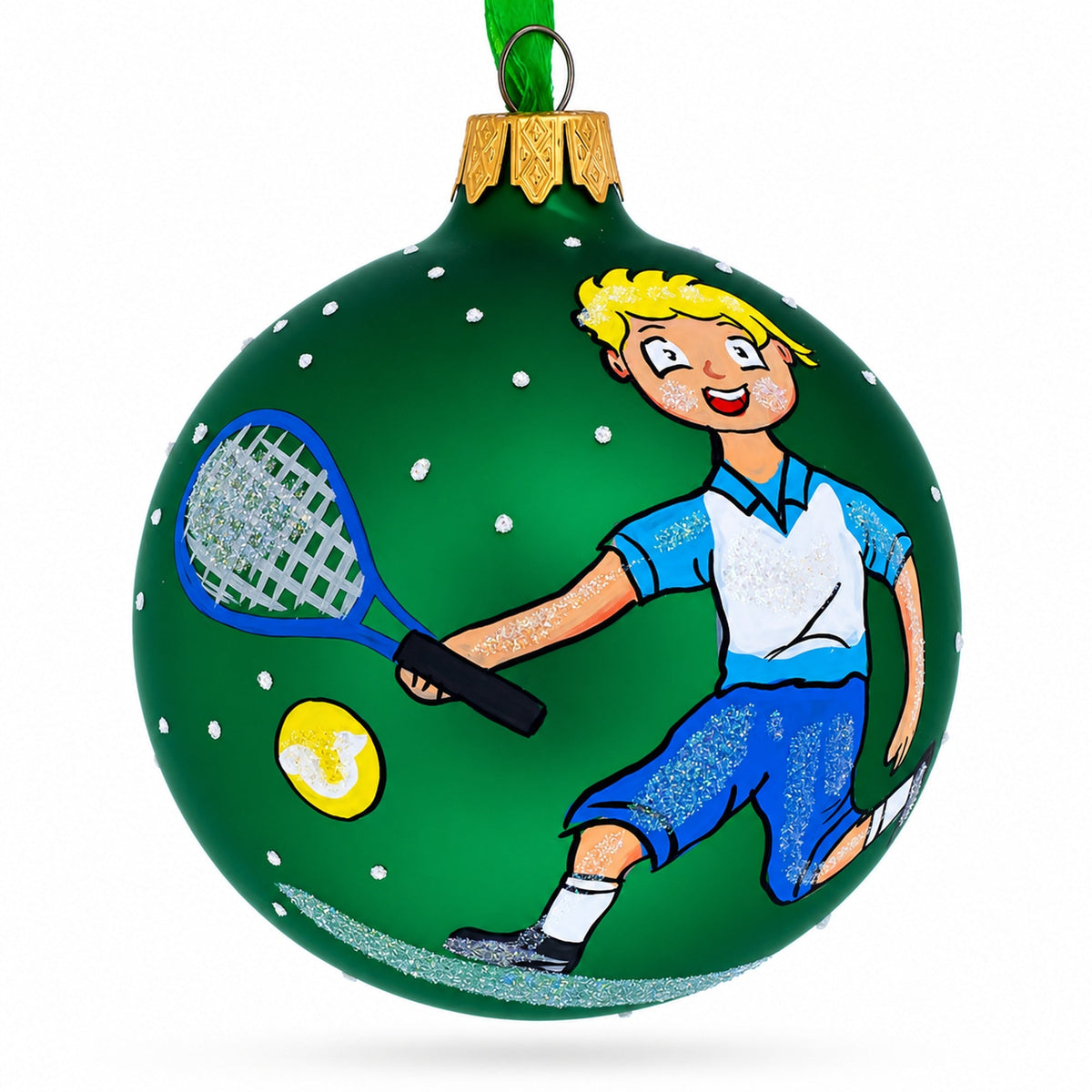 Tennis Player Glass Ball Christmas Ornament 3.25 Inches