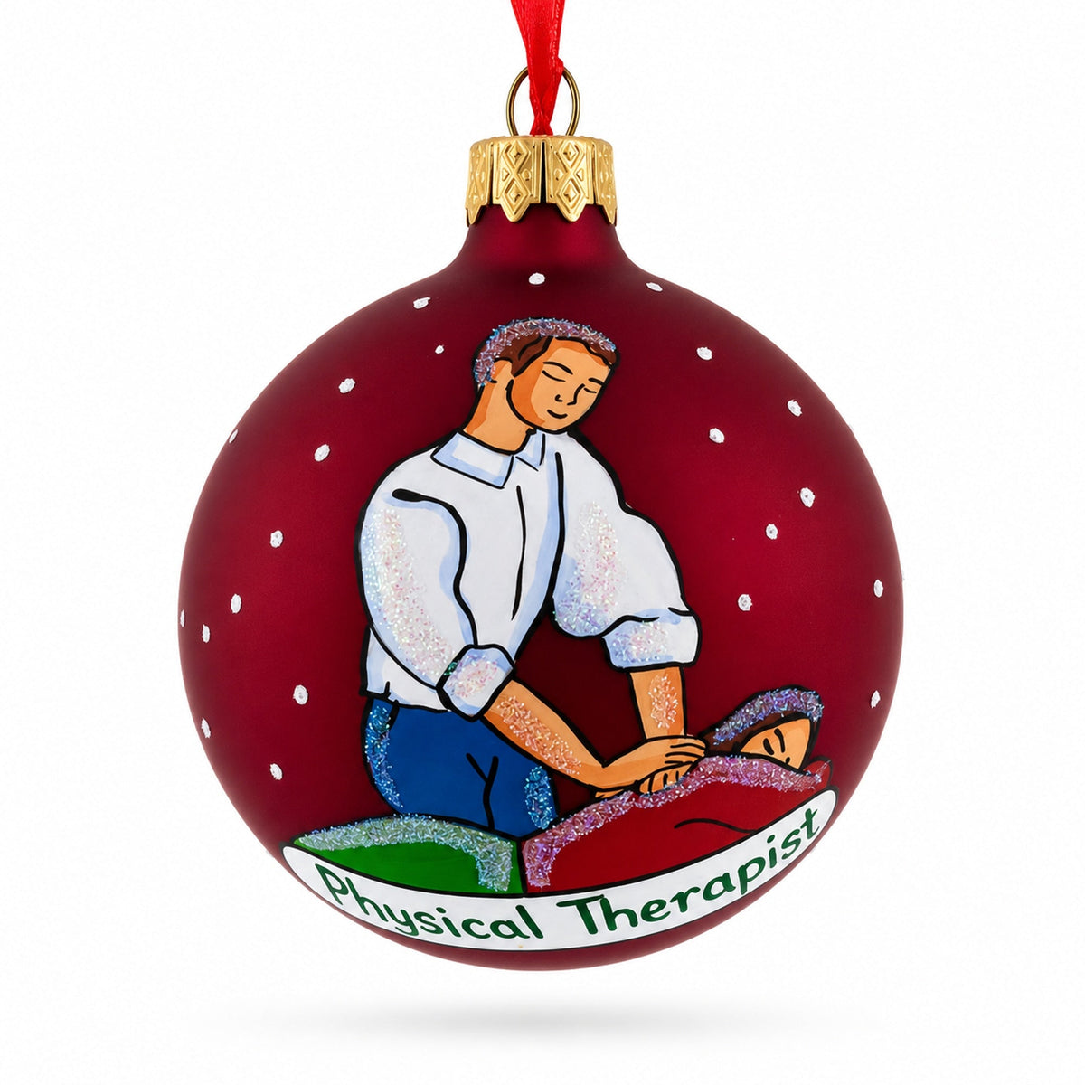 Physical Therapist Glass Ball Christmas Ornament 3.25 Inches