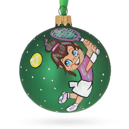 Girl Playing Tennis Glass Ball Christmas Ornament 3.25 Inches