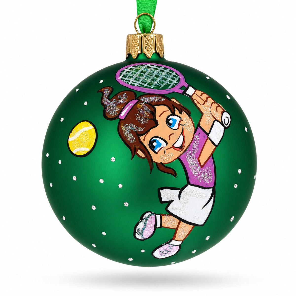 Girl Playing Tennis Glass Ball Christmas Ornament 3.25 Inches