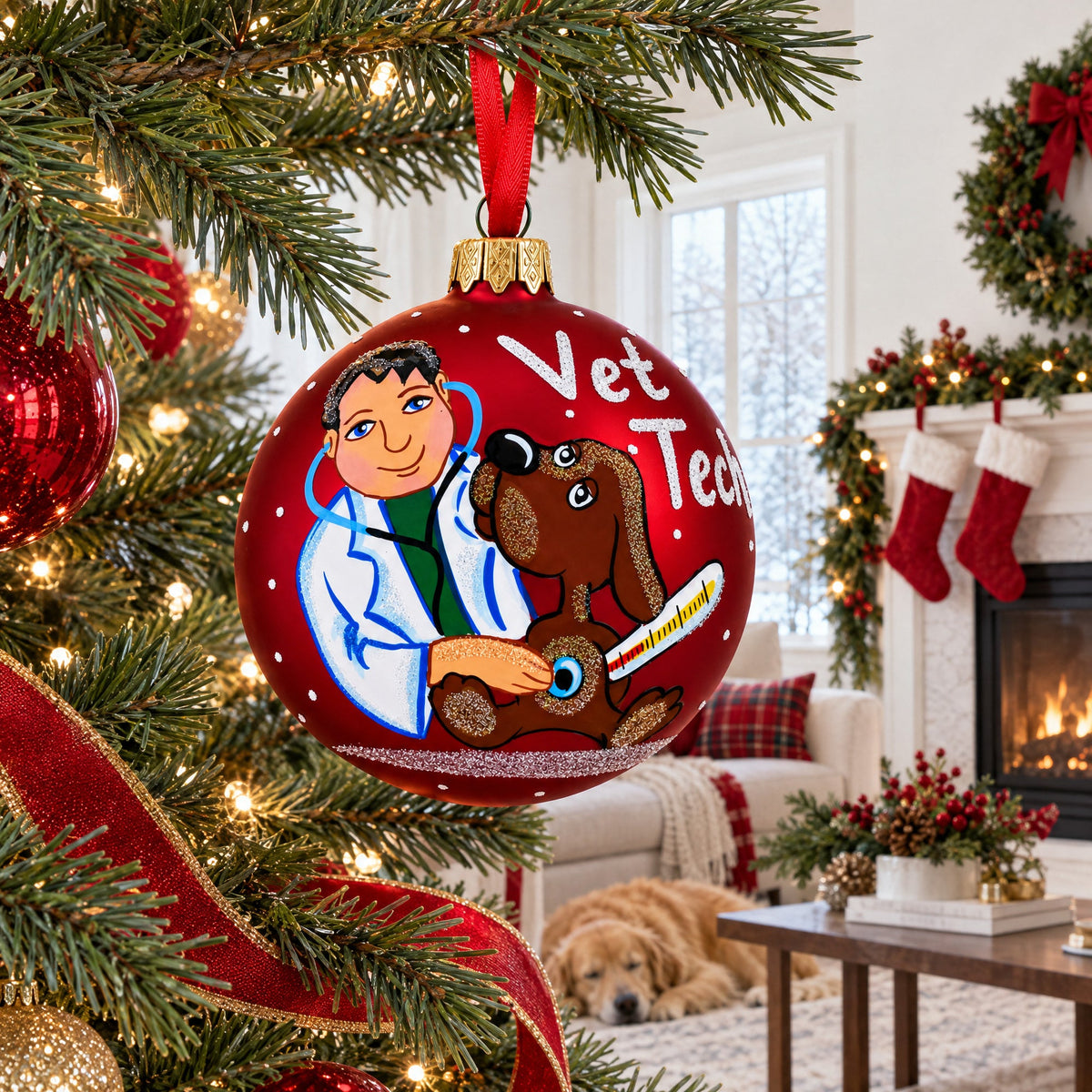 Veterinarian Technician Glass Ball Christmas Ornament 3.25 Inches