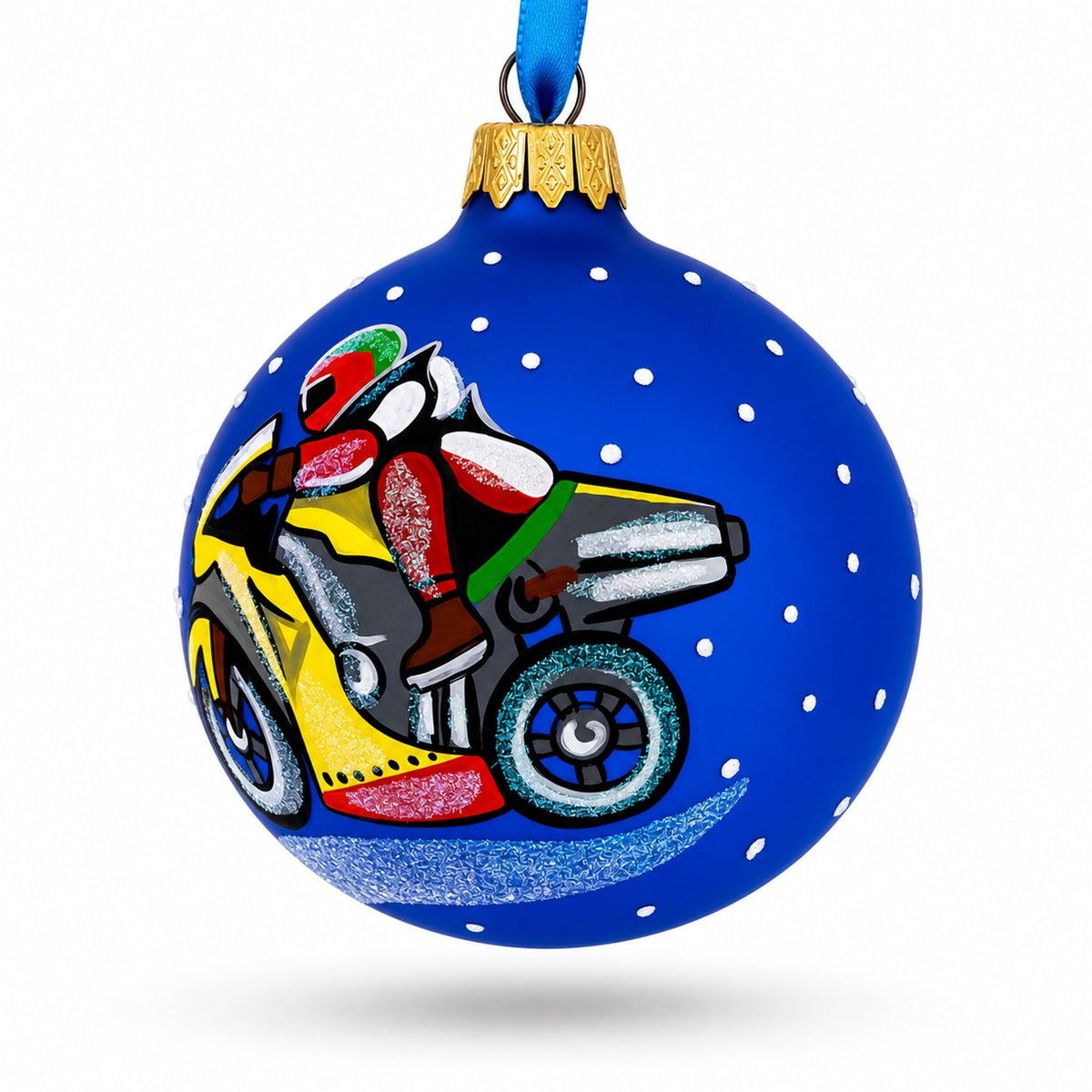 Motorcycle Glass Ball Christmas Ornament 3.25 Inches