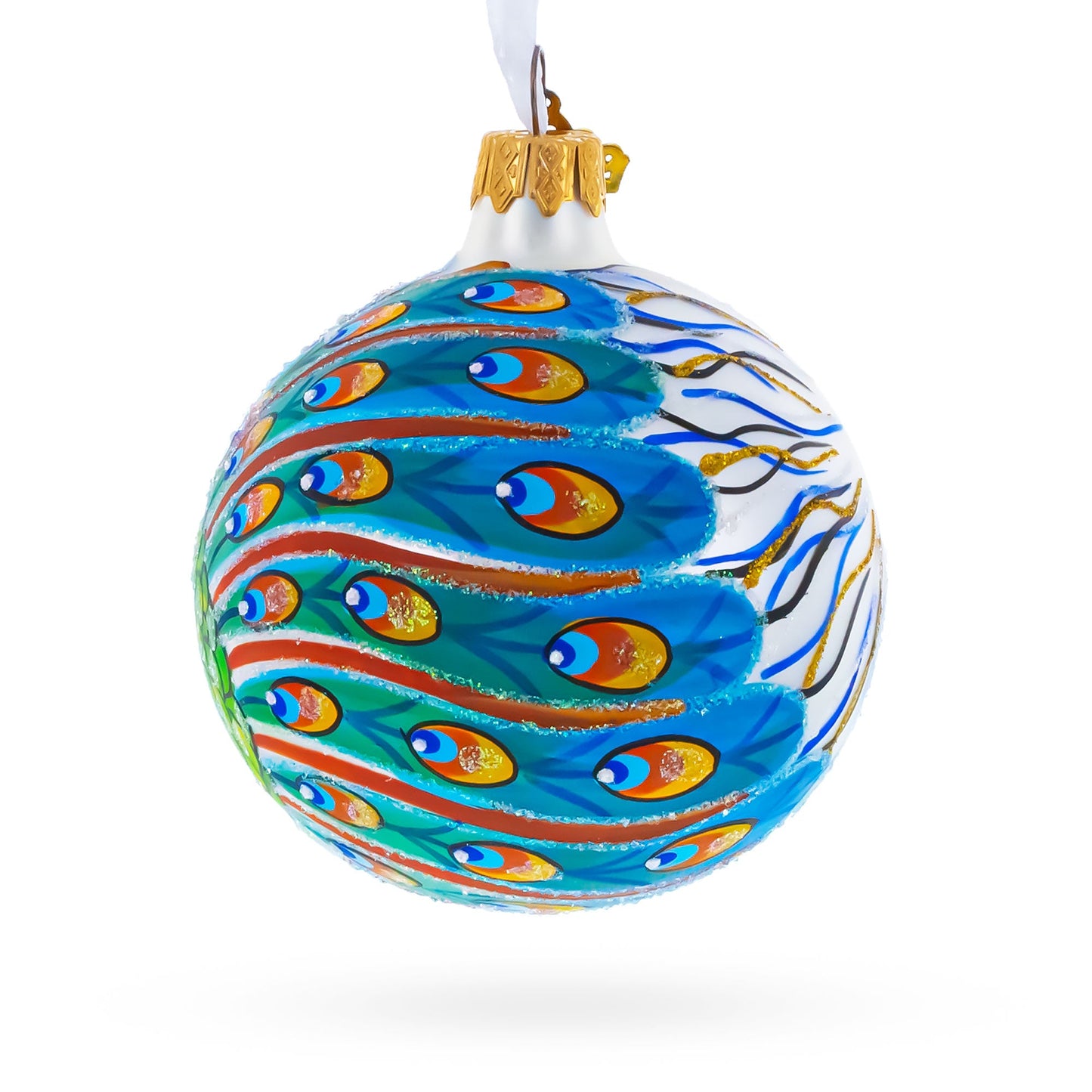 Peacock Glittered Glass Ball Christmas Ornament 3.25 Inches
