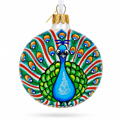 Peacock Glittered Glass Ball Christmas Ornament 3.25 Inches