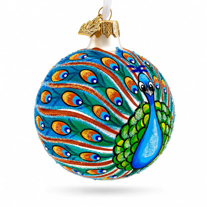 Peacock Glittered Glass Ball Christmas Ornament 3.25 Inches