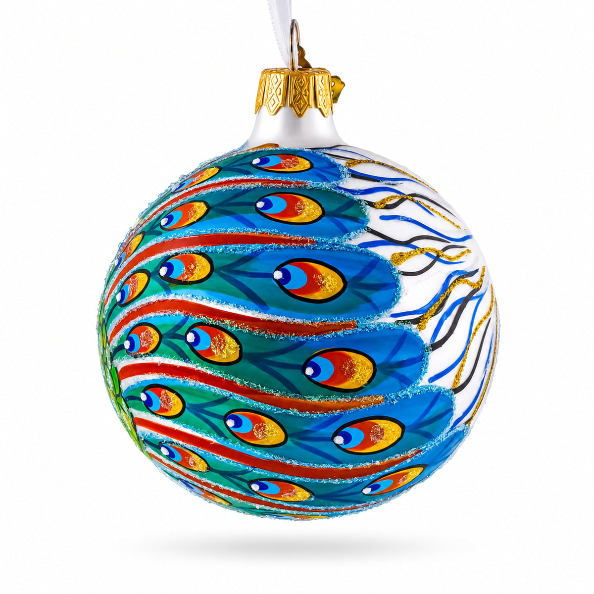 Peacock Glittered Glass Ball Christmas Ornament 3.25 Inches
