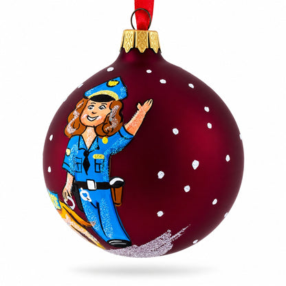 K-9 Police Officer with Dog Glass Ball Christmas Ornament 3.25 Inches