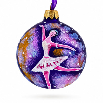 Ballet Dancer on Purple Glass Ball Christmas Ornament 3.25 Inches