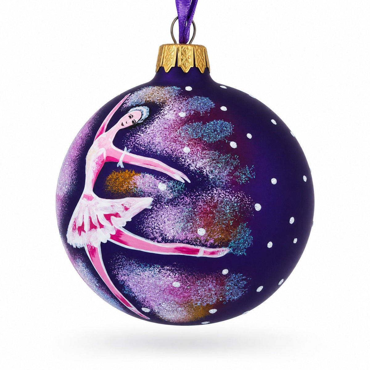 Ballet Dancer on Purple Glass Ball Christmas Ornament 3.25 Inches