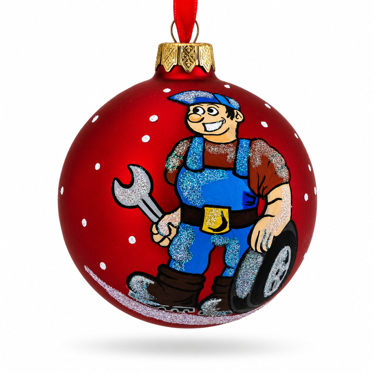 Car Mechanic Glass Ball Christmas Ornament 3.25 Inches