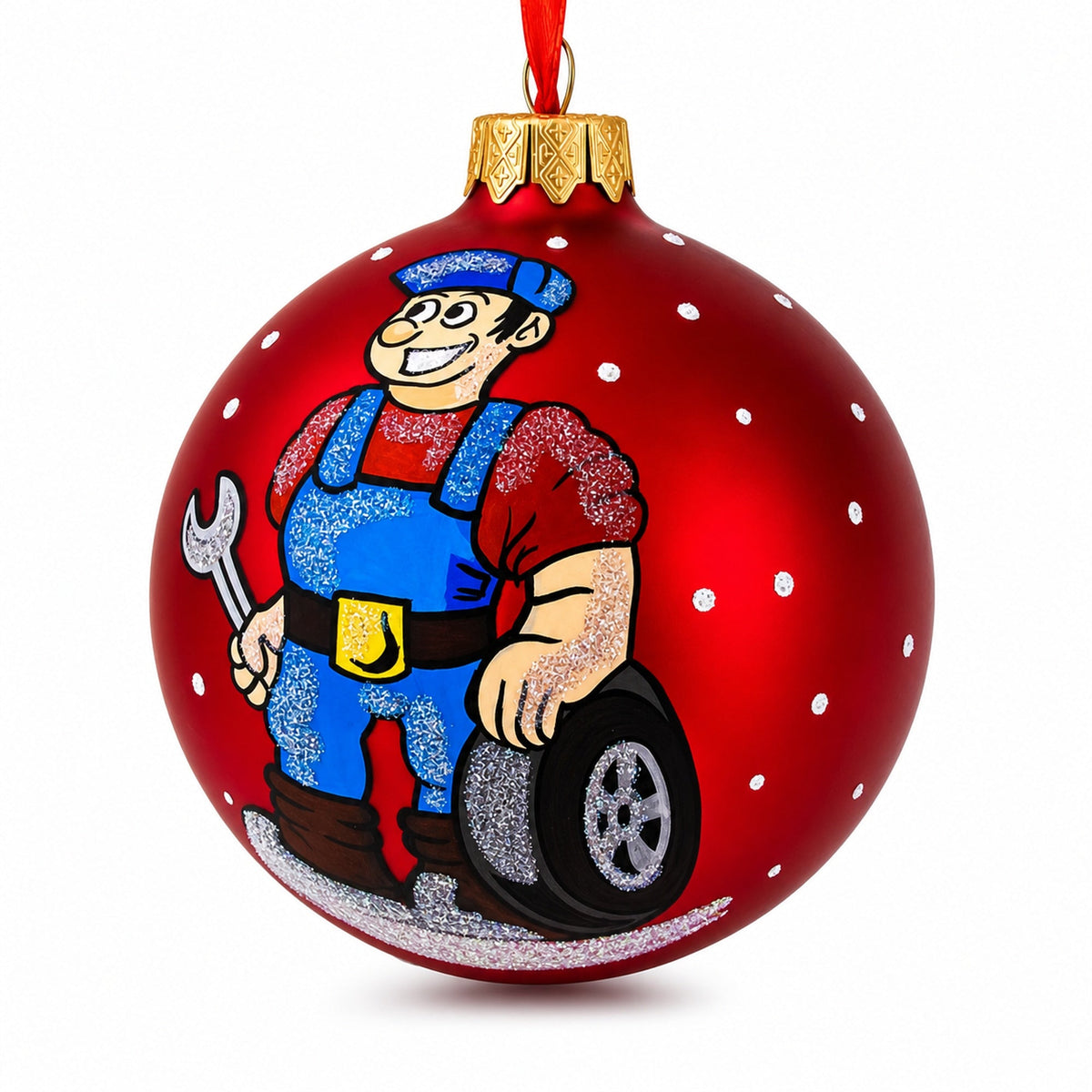 Car Mechanic Glass Ball Christmas Ornament 3.25 Inches