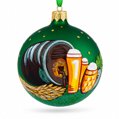 Beer Barrel Glass Ball Christmas Ornament 3.25 Inches