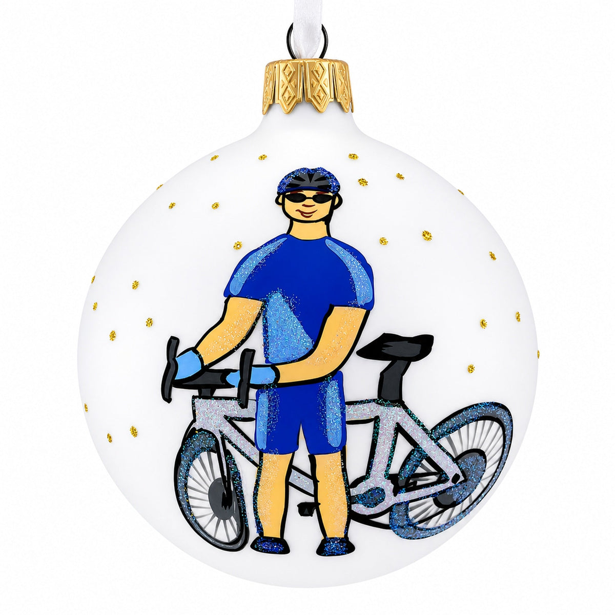 Bicycle Rider Glass Ball Christmas Ornament 3.25 Inches