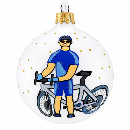 Bicycle Rider Glass Ball Christmas Ornament 3.25 Inches