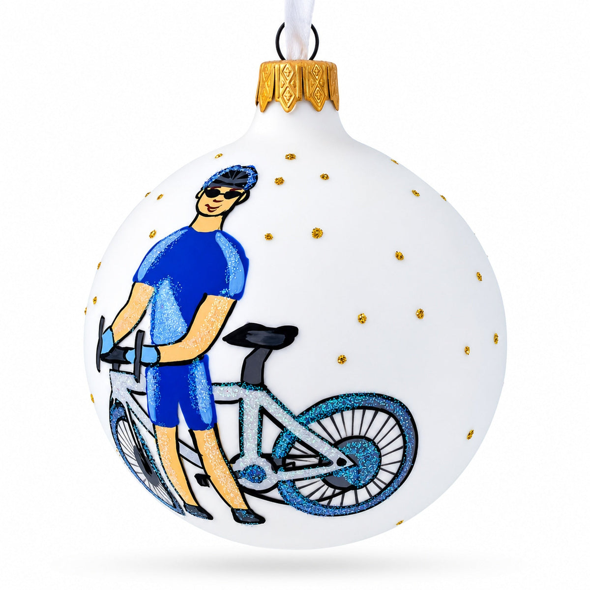Bicycle Rider Glass Ball Christmas Ornament 3.25 Inches