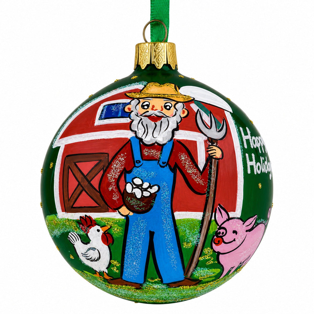 Farmer by the Barn Glass Ball Christmas Ornament 3.25 Inches