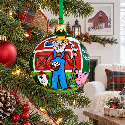 Farmer by the Barn Glass Ball Christmas Ornament 3.25 Inches