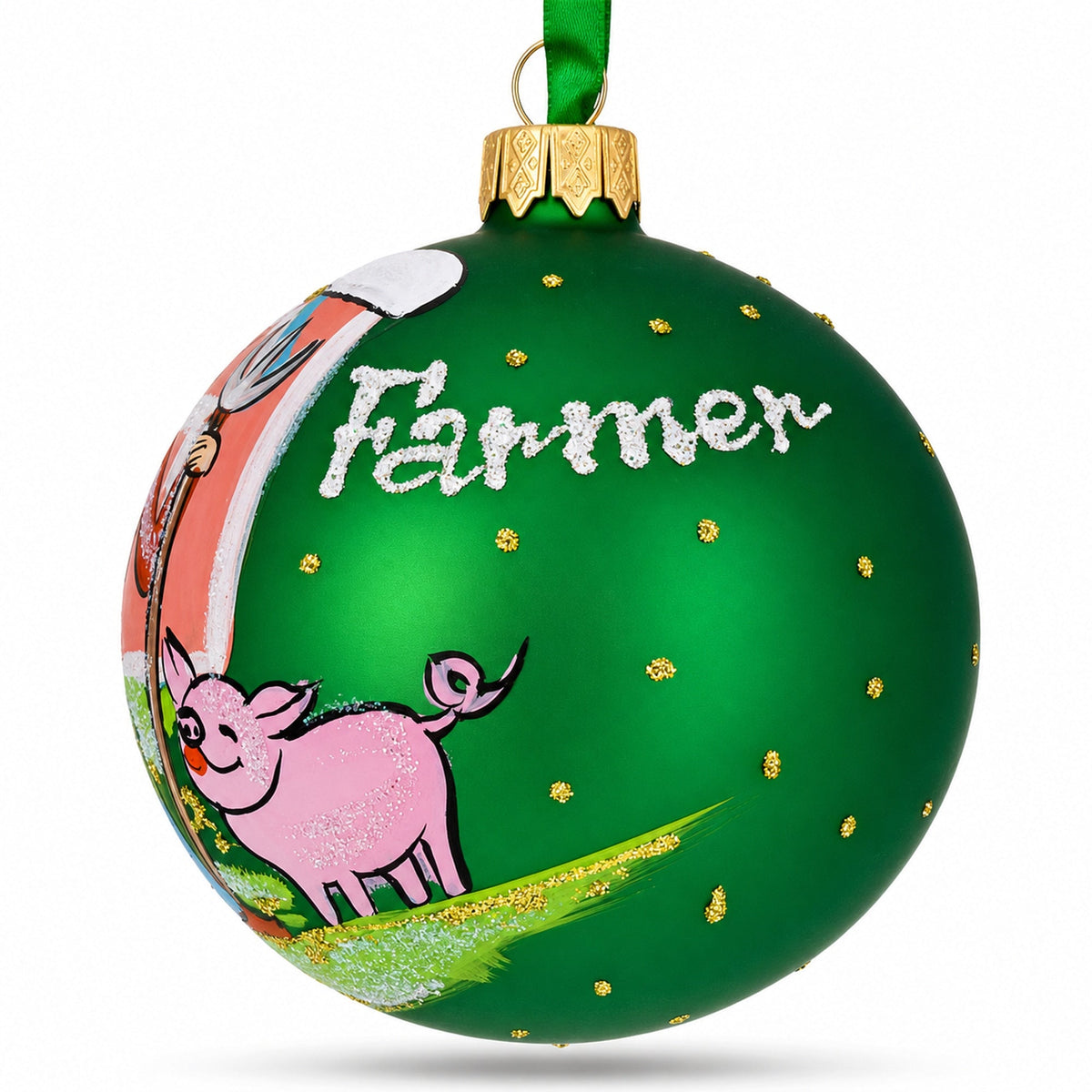 Farmer by the Barn Glass Ball Christmas Ornament 3.25 Inches