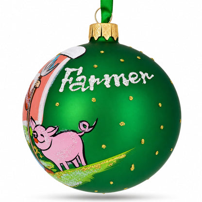 Farmer by the Barn Glass Ball Christmas Ornament 3.25 Inches
