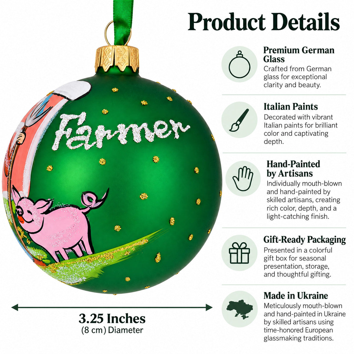 Farmer by the Barn Glass Ball Christmas Ornament 3.25 Inches