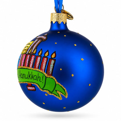 Happy Hanukkah Jewish Celebration Glass Ball Ornament 3.25 Inches