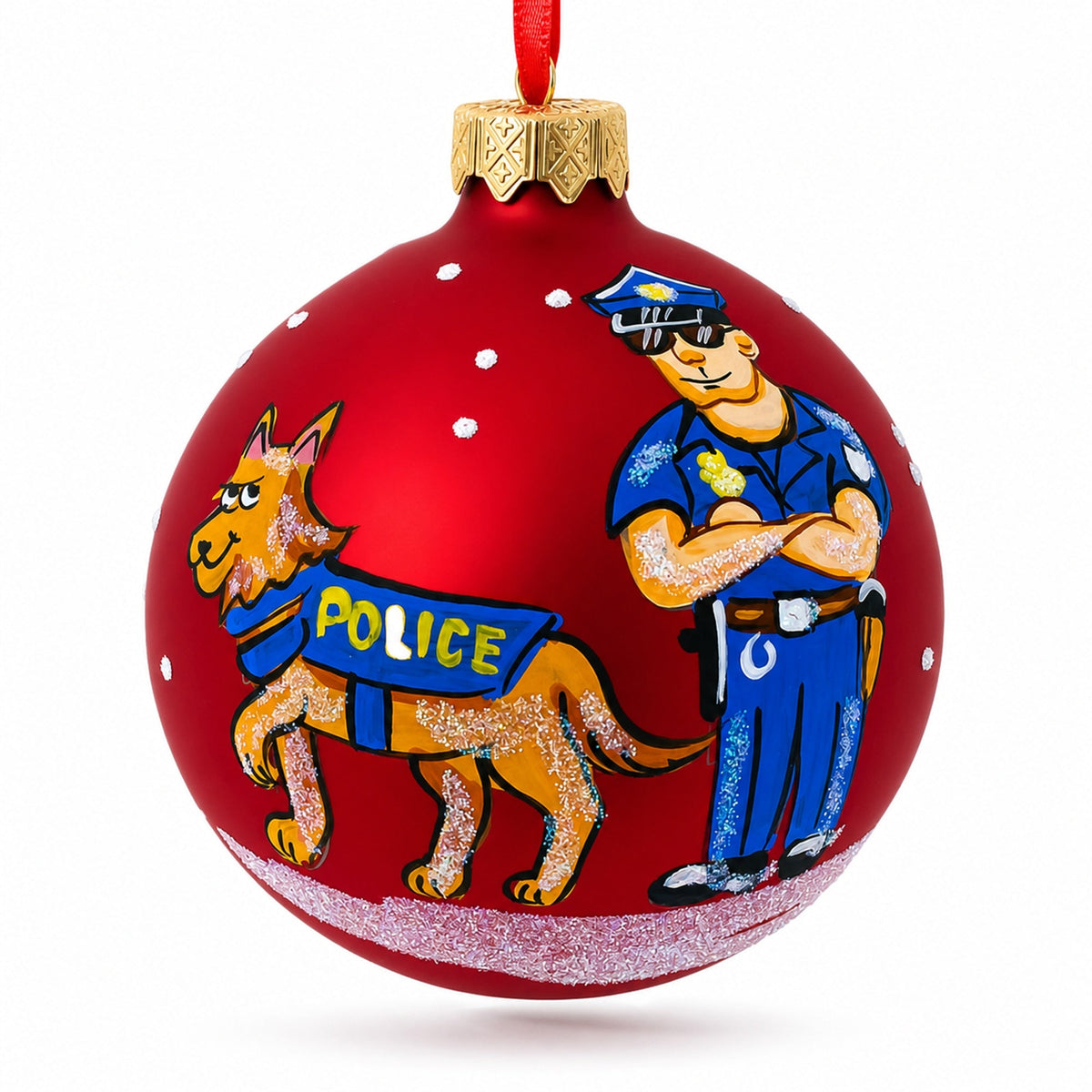 Police Officer and K9 Partner Glass Ball Christmas Ornament 3.25 Inches