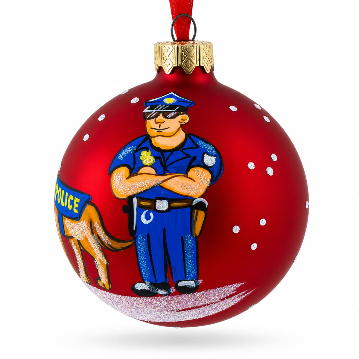 Police Officer and K9 Partner Glass Ball Christmas Ornament 3.25 Inches