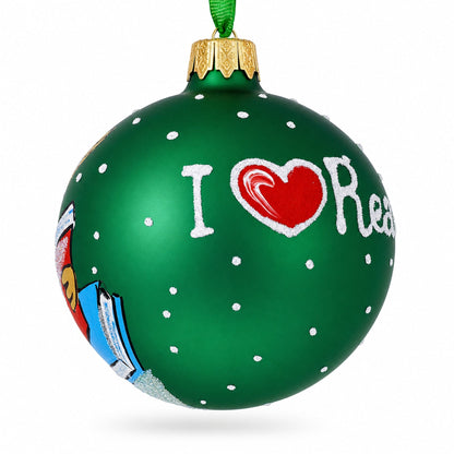 Wise Owl Reading Book Glass Ball Christmas Ornament 3.25 Inches