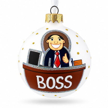 Cheerful Leader Glass Ball Boss Christmas Ornament 3.25 Inches