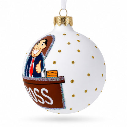 Cheerful Leader Glass Ball Boss Christmas Ornament 3.25 Inches