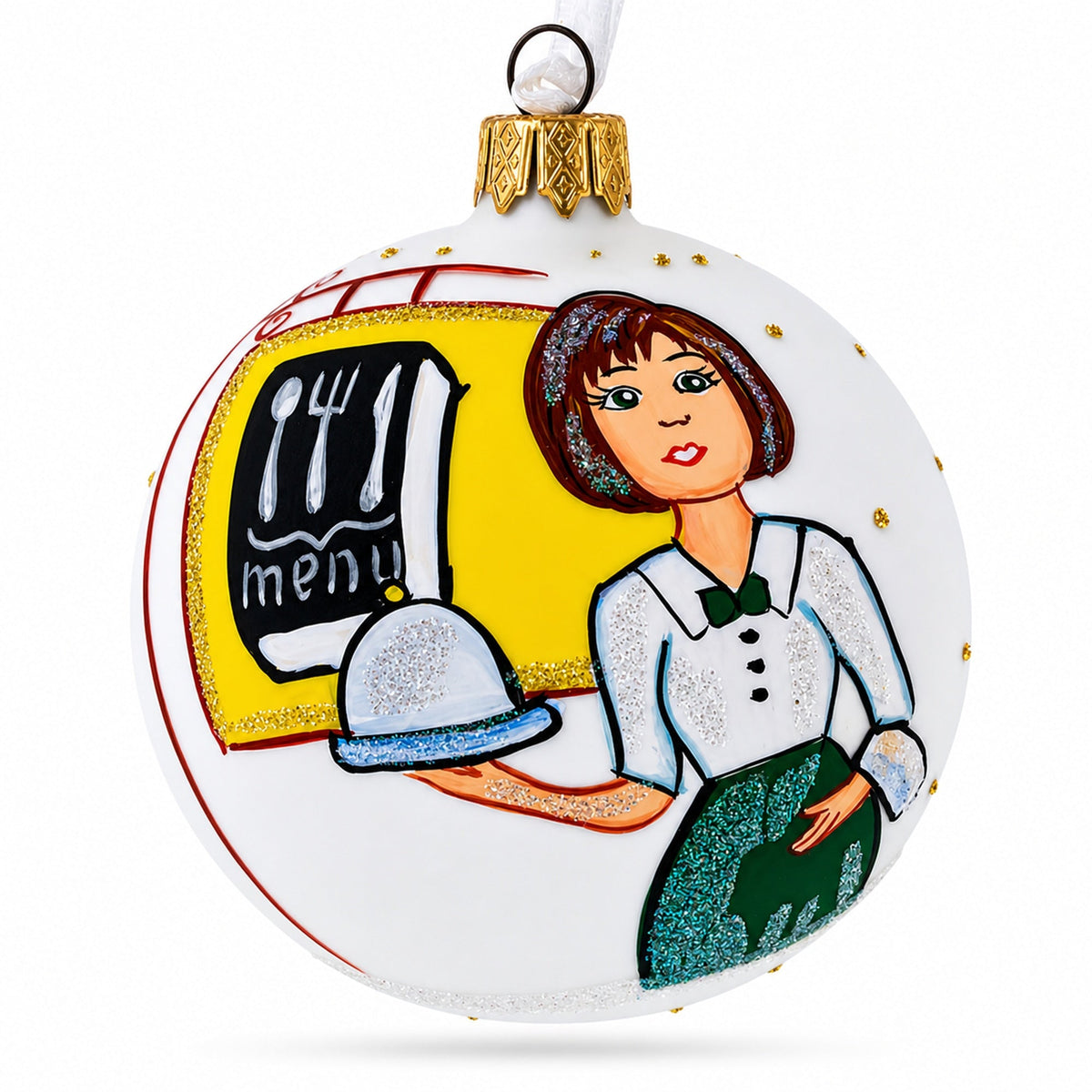 Waitress Glass Ball Christmas Ornament 3.25 Inches